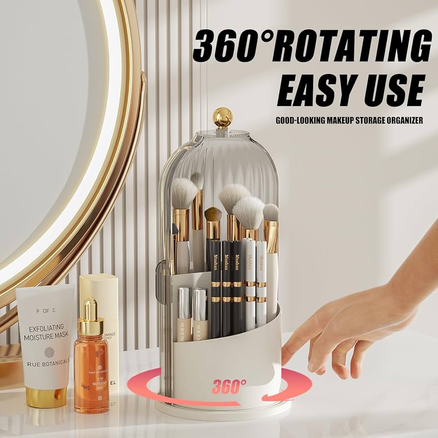 360° Rotating Makeup Brush Holder With Lid Luxury Cosmetic Organizer