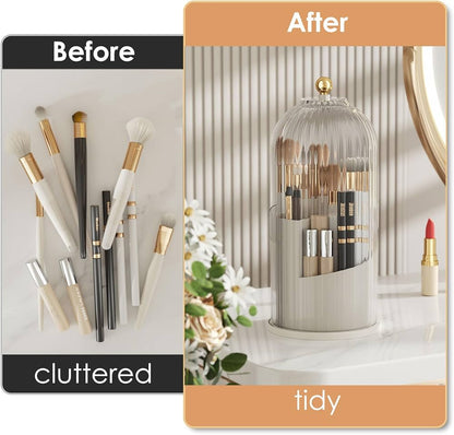 360° Rotating Makeup Brush Holder With Lid Luxury Cosmetic Organizer