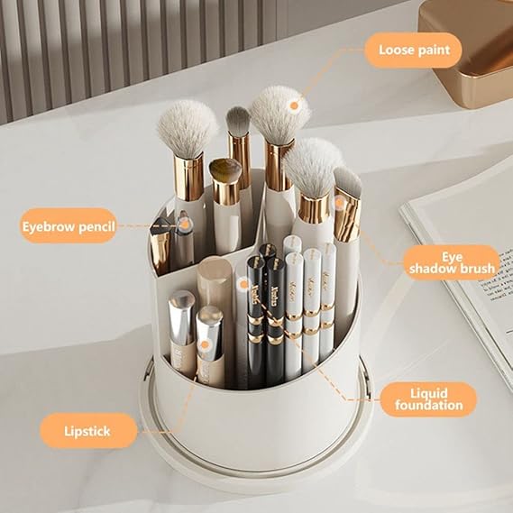 360° Rotating Makeup Brush Holder With Lid Luxury Cosmetic Organizer