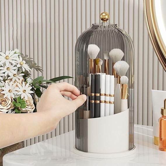 360° Rotating Makeup Brush Holder With Lid Luxury Cosmetic Organizer